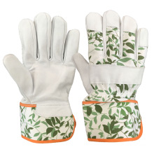 Ziegenlederspäle gedruckte Baumwolle Rücken gummierte Sicherheitsmanschette Gartenarbeit Handschuhe